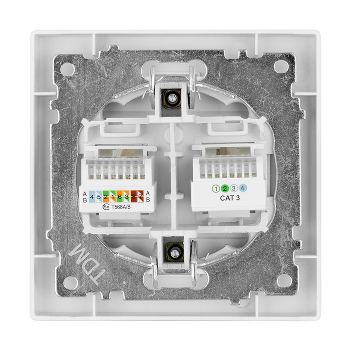 Фото Розетка телефонная RJ11 + компьютерная RJ45 серебр. металлик "Сенеж" TDM {SQ1816-0248} (2)