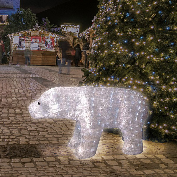 Фото Акриловая светодиодная фигура «Полярный медведь» 112х58 см, 400 светодиодов, понижающий трансформатор в комплекте {513-124}