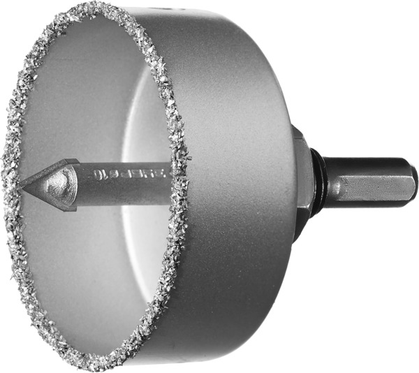 Фото Коронка-чашка ЗУБР "ПРОФЕССИОНАЛ" c карбид-вольфрамовым нанесением, 89 мм, высота 25 мм, в сборе с державкой и сверлом {33360-089_z01}