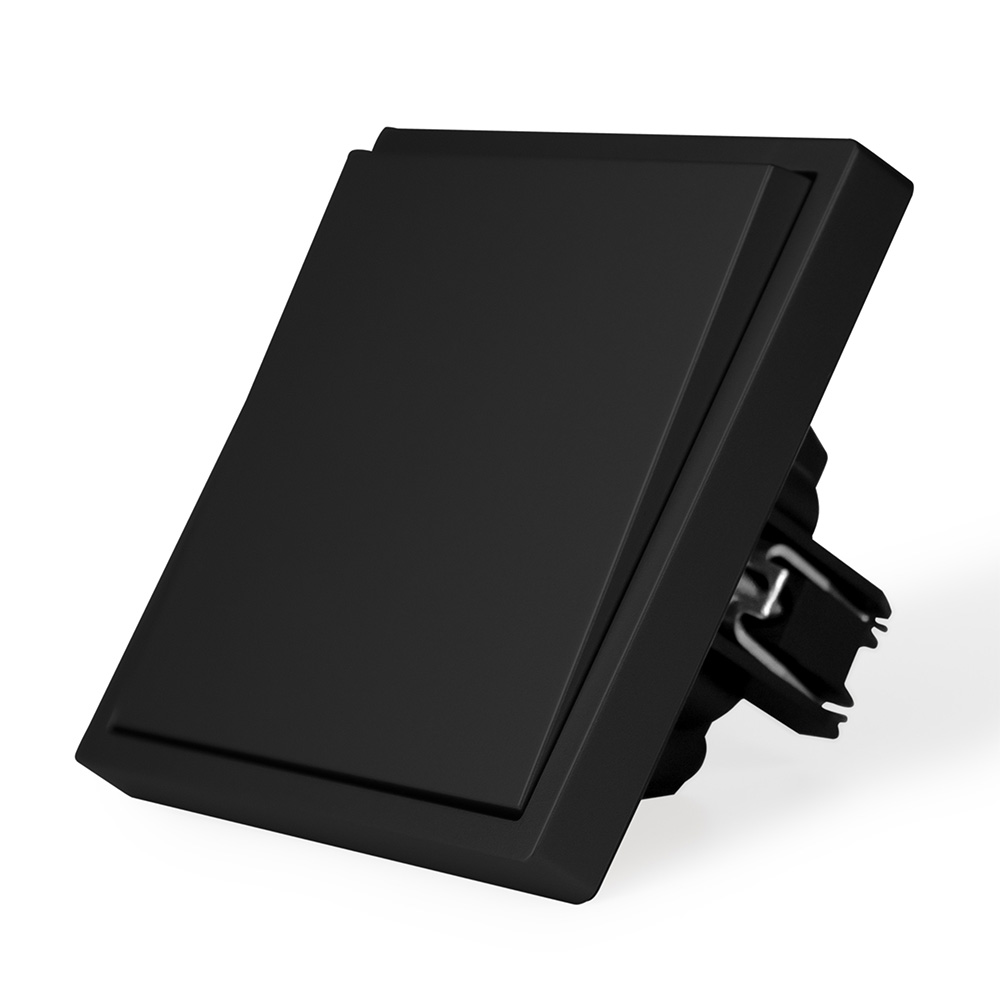 Фото Выключатель черный, одноклавишный, 1 пост, с тонкой пластиковой рамкой Vell Grand {BK1P-1L-Grand}