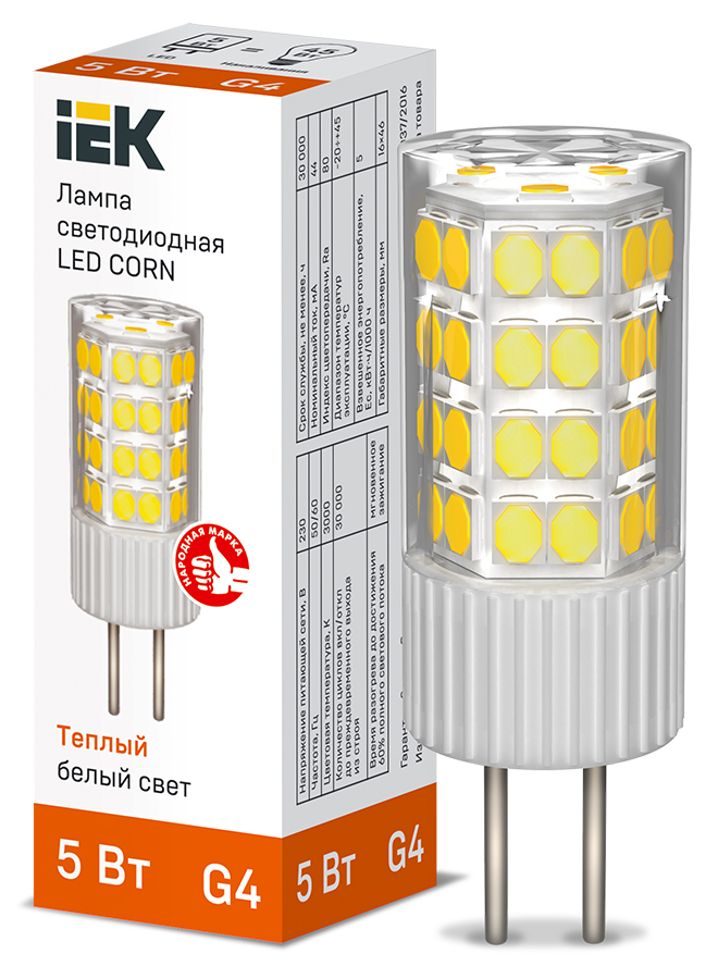 Фото IEK Лампа LED CORN капсула 5Вт 230В 3000К керамика G4 {LLE-CORN-5-230-30-G4}