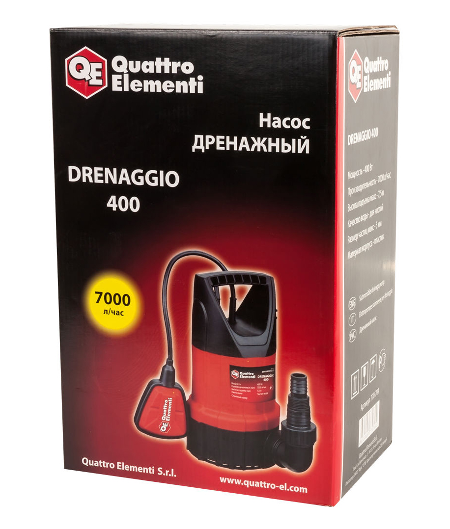 Фото Дренажный насос Quattro Elementi Drenaggio 400 (400 Вт, 7000 л/ч, для чистой, 7.5 м, 4,6 кг) {770-704} (7)