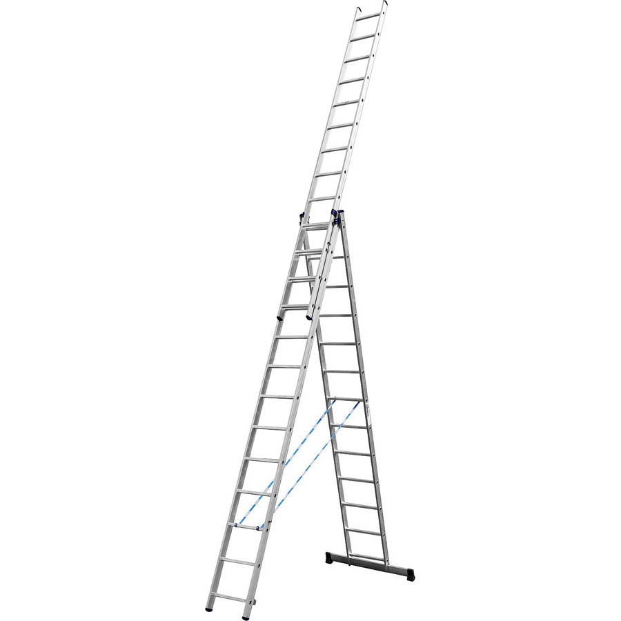Фото Лестница СИБИН универсальная,трехсекционная со стабилизатором, 13 ступеней {38833-13} (1)