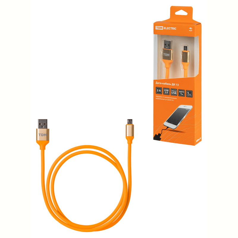 Фото Дата-кабель, ДК 13, USB - micro USB, 1 м, силиконовая оплетка, оранжевый, TDM {SQ1810-0313}