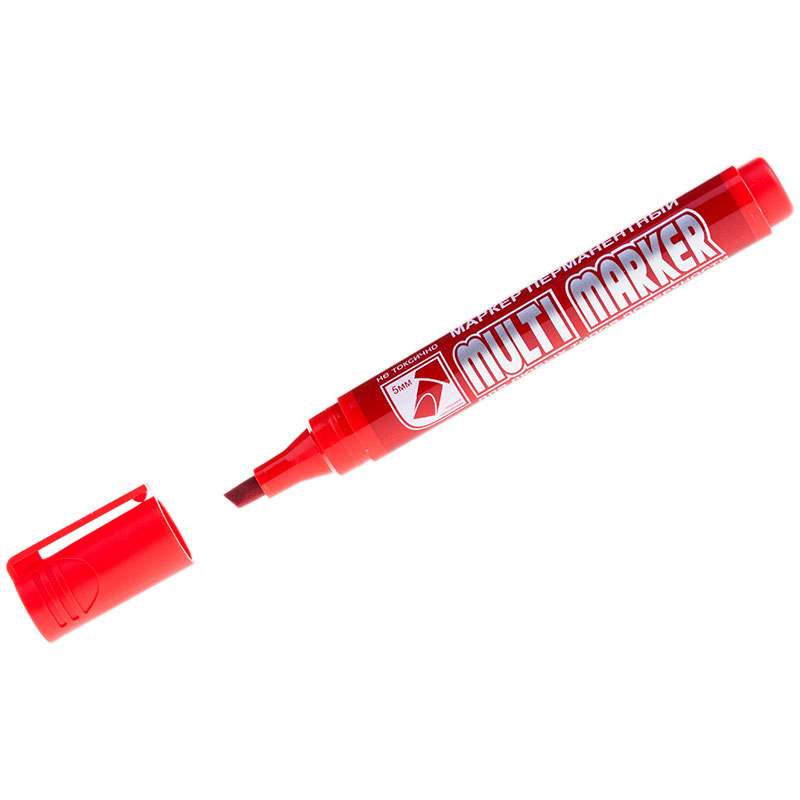Фото Перманентный маркер Crown Multi Marker Chisel CPM-800CH, скошенный наконечник, 5 мм, красный {207893}