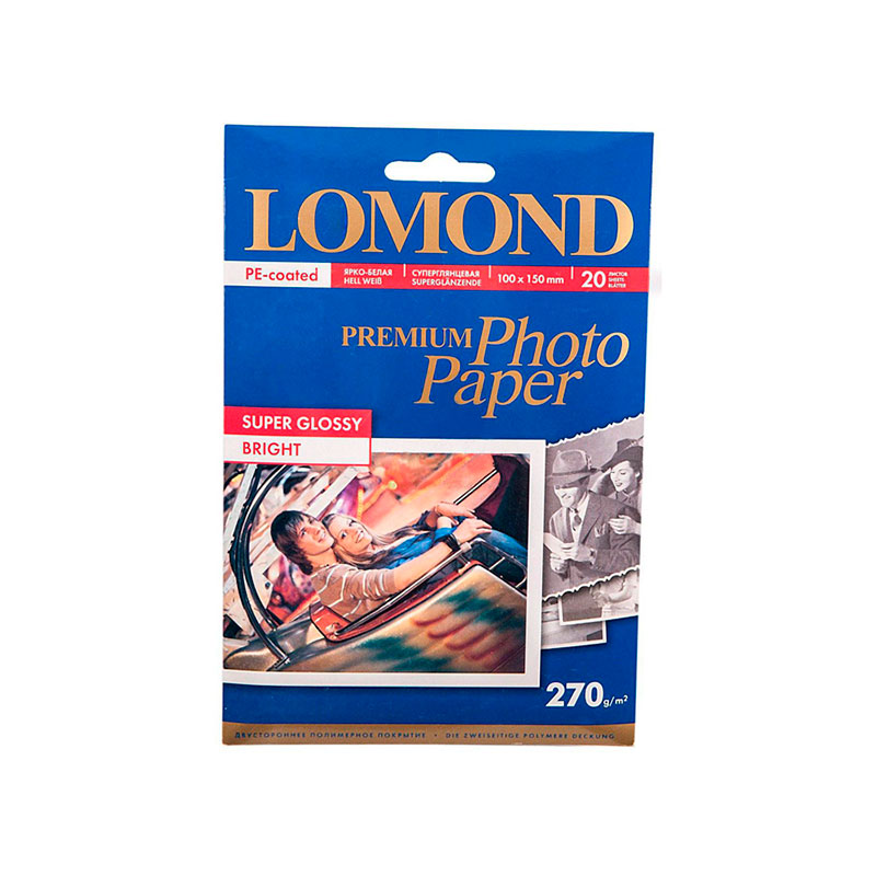 Фото Фотобумага Lomond одностороняя супер глянцевая ярко-белая, 270 г/м², A6, 20 листов {1106102}