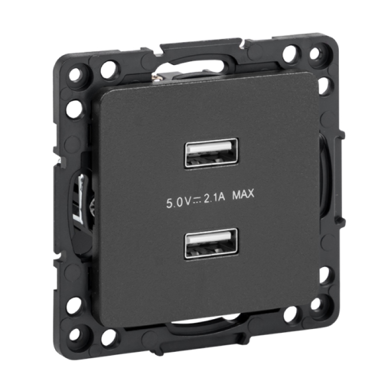 Фото Розетка USB 2-м Стокгольм 2.1А механизм черн. PROxima EKF EZR16-028-10-2USB (2)