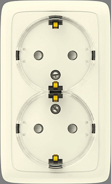 Фото Розетка открытой установки, двухместная, с заземляющим контактом, со шторками, с изолирующей пластиной, цвет слоновая кость РА16-184-01