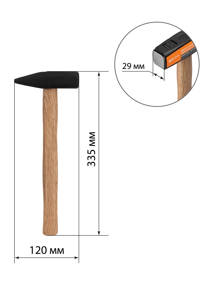 Фото Молоток слесарный, 600 гр, кованый, с деревянной рукояткой "Гранит" TDM {SQ1036-0204} (7)