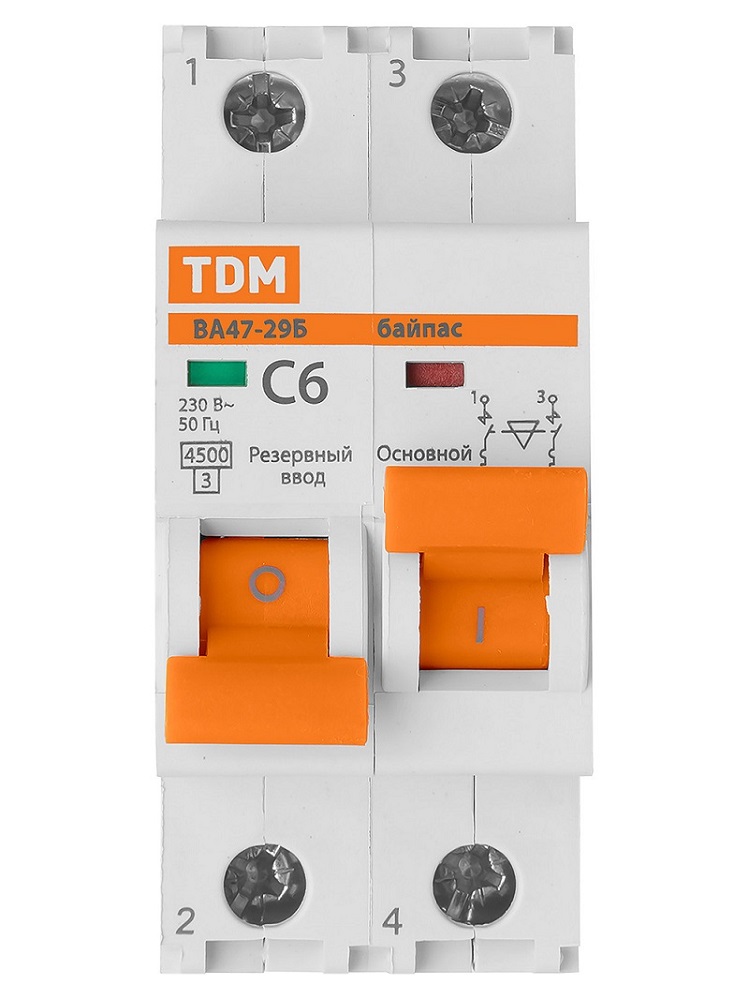 Фото Автоматический выключатель TDM с мех. блок. (байпас) ВА47-29Б 1Р+1Р 6А 4,5кА х-ка C TDM {SQ0206-0414} (2)
