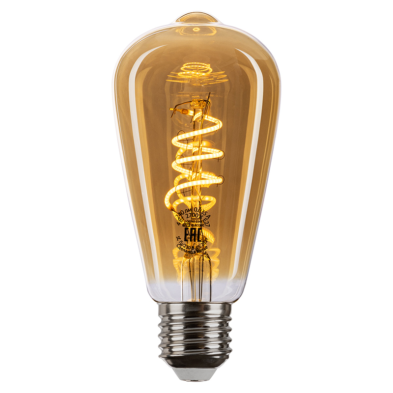 Фото Лампа светодиодная «Винтаж» золотистая ST64 (со спиралью), 4 Вт, 230 В, 2700 К, E27 (конус) TDM {SQ0340-0344}