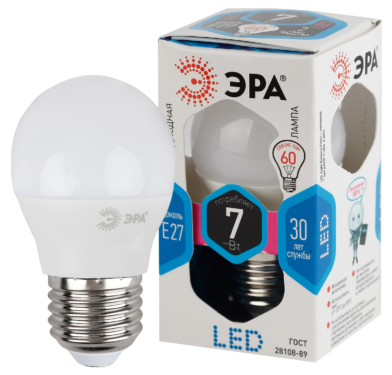 Фото ЭРА LED P45-7W-840-E27 (диод, шар, 7Вт, нейтр, E27) {Б0020554}