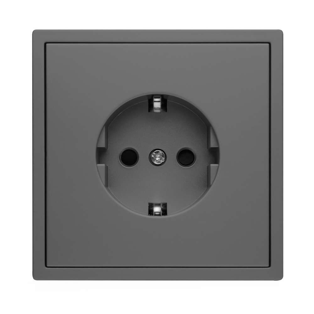 Фото Розетка серая, электрическая, 1 пост, с тонкой пластиковой рамкой Vell {GY1P-EU-Grand} (3)