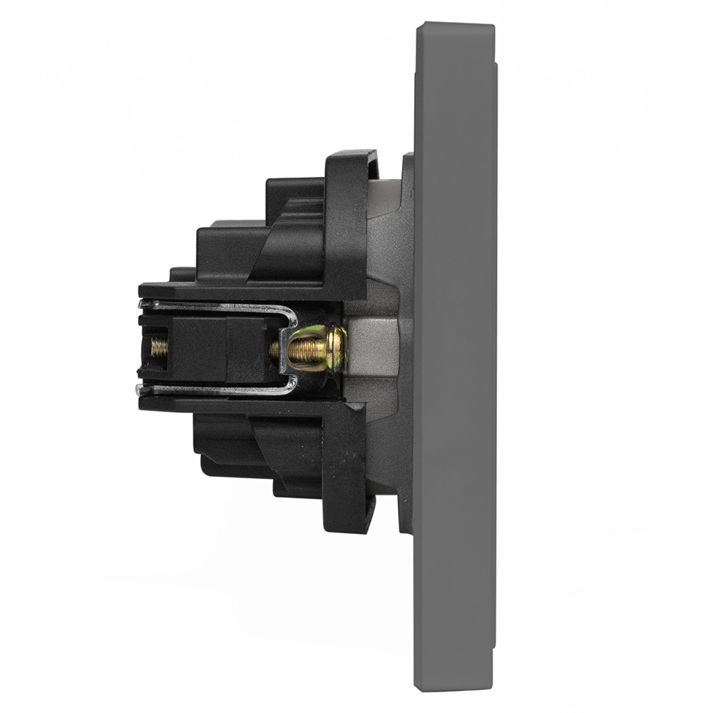 Фото Розетка серая, электрическая, 1 пост, с тонкой пластиковой рамкой Vell {GY1P-EU-Grand} (4)