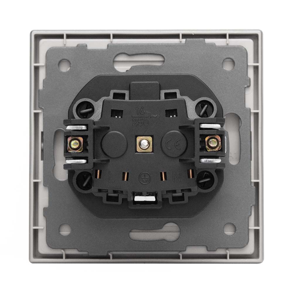 Фото Розетка серая, электрическая, 1 пост, с тонкой пластиковой рамкой Vell {GY1P-EU-Grand} (5)