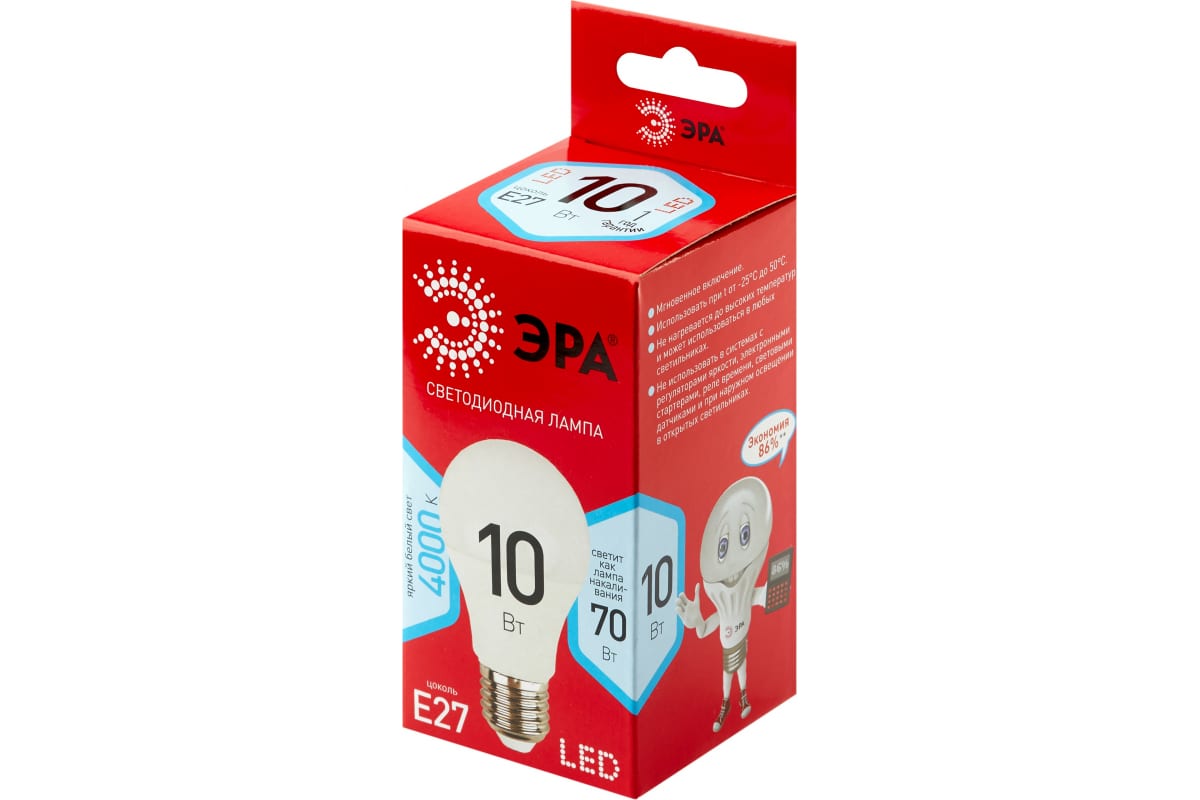 Фото ЭРА LED A60-10W-840-E27 R (диод, груша, 10Вт, нейтр, E27) (10/100/2000) {Б0049635} (1)