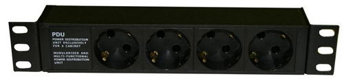 Фото Hyperline SHE10-4SH-IEC Блок розеток для 10" шкафов, горизонтальный, 4 розетки Schuko, без кабеля пи {255009}