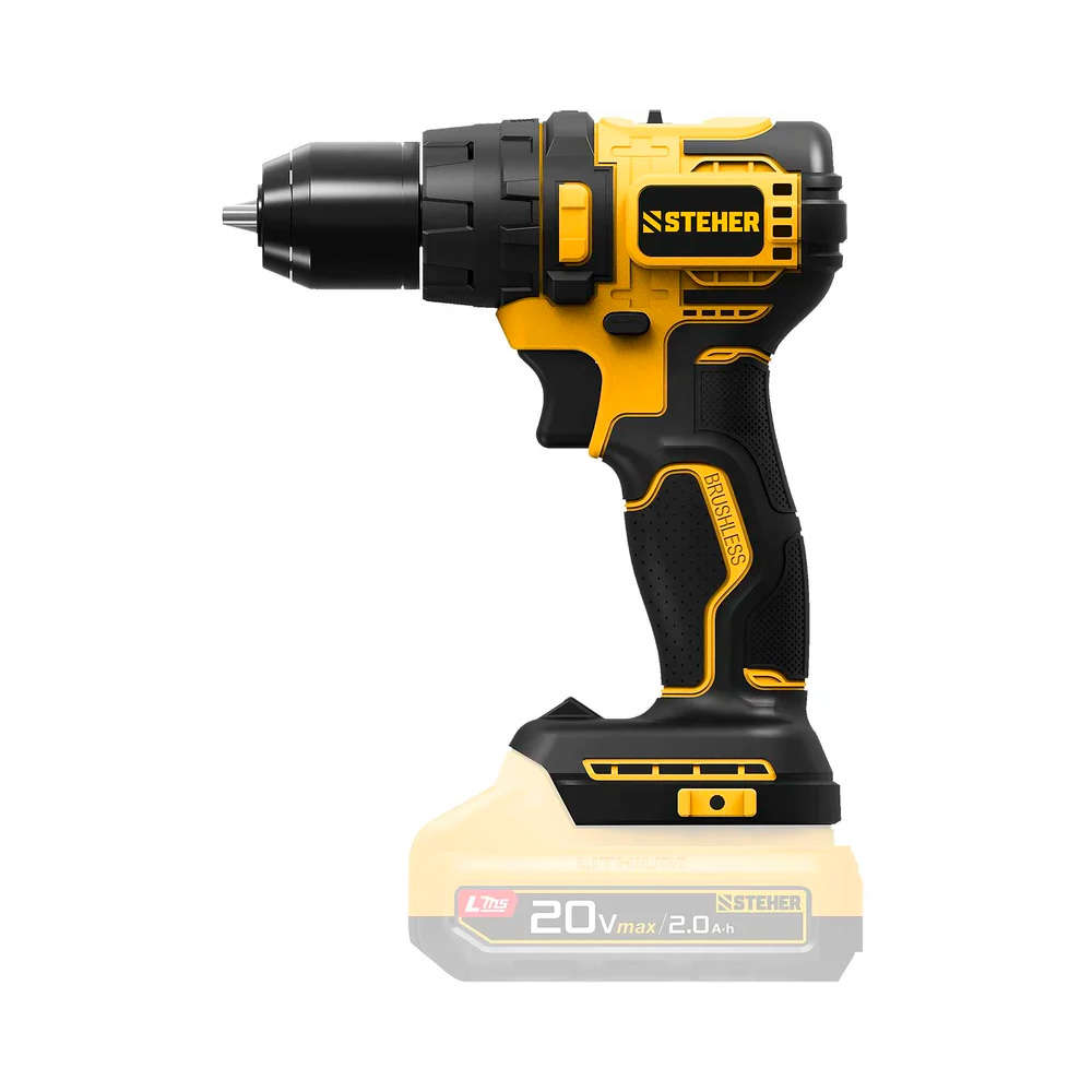 Фото Бесщеточная ударная дрель-шуруповерт, 45 Н·м, без АКБ {LMS}, 20 В, STEHER {CBS-45} (1)