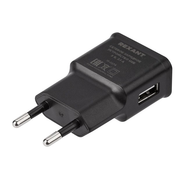 Фото Сетевое зарядное устройство Rexant USB, 5V, 2.1 A, черное {16-0274}