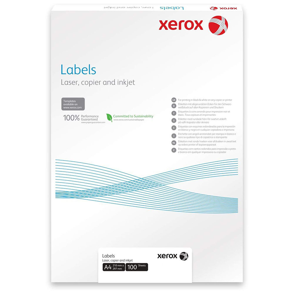 Фото Наклейки Laser/Copier XEROX А4:1, 100 листов (210x297мм) Прямоугольные края. {003R97400}