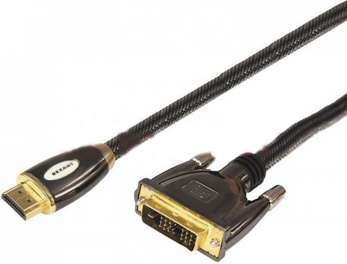 Фото Шнур Luxury Rexant, штекер HDMI - штекер DVI-D, с фильтрами, 5 м (шелк, напыление золотом 24 карата) {17-6606}