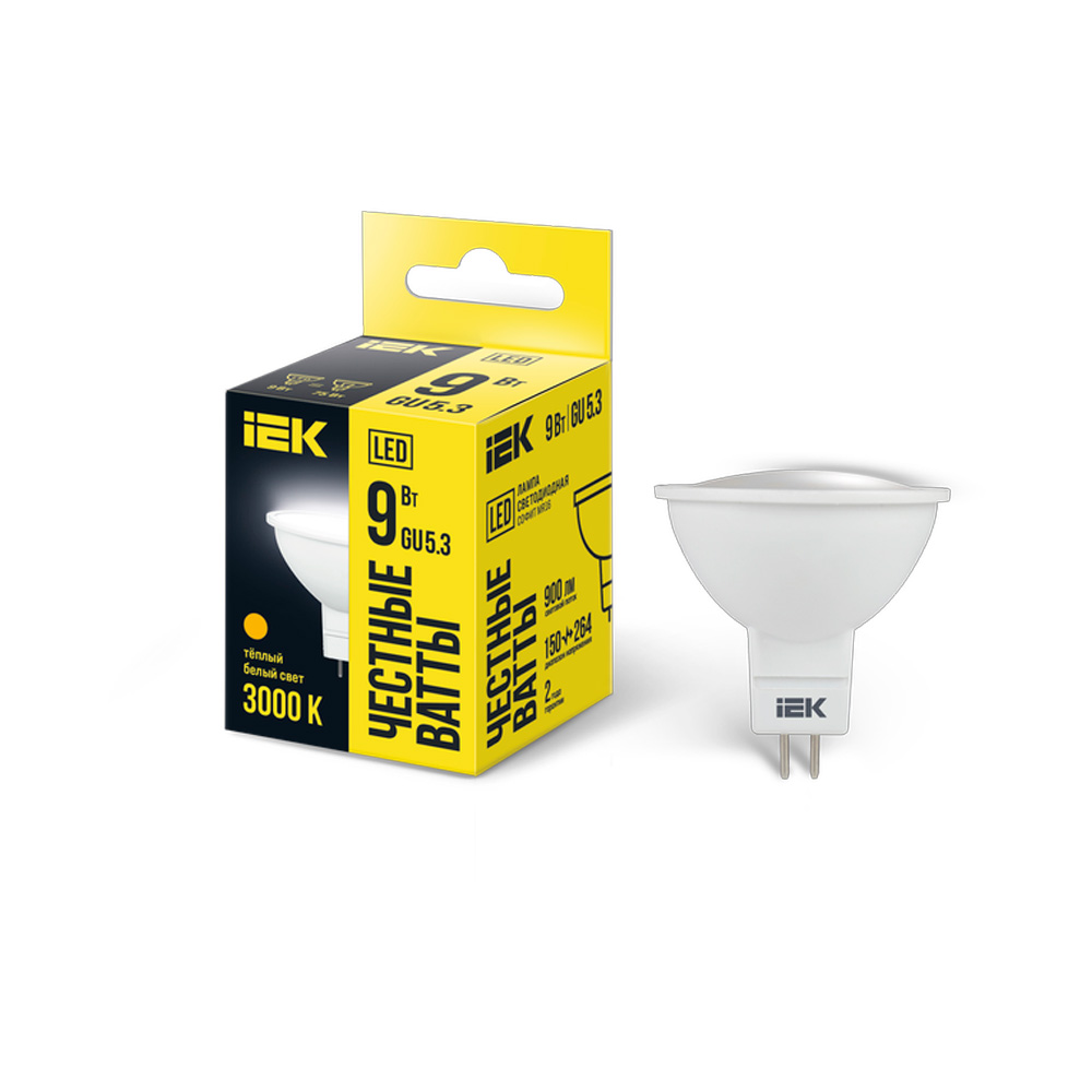 Фото Лампа светодиодная MR16 софит 9Вт 230В 3000К GU5.3 IEK LLE-MR16-9-230-30-GU5 (1)