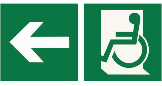 Фото Знак безопасности NPU-6030.E72"Напр. движения к эвакуац. выходу МГН налево" Белый свет a20573