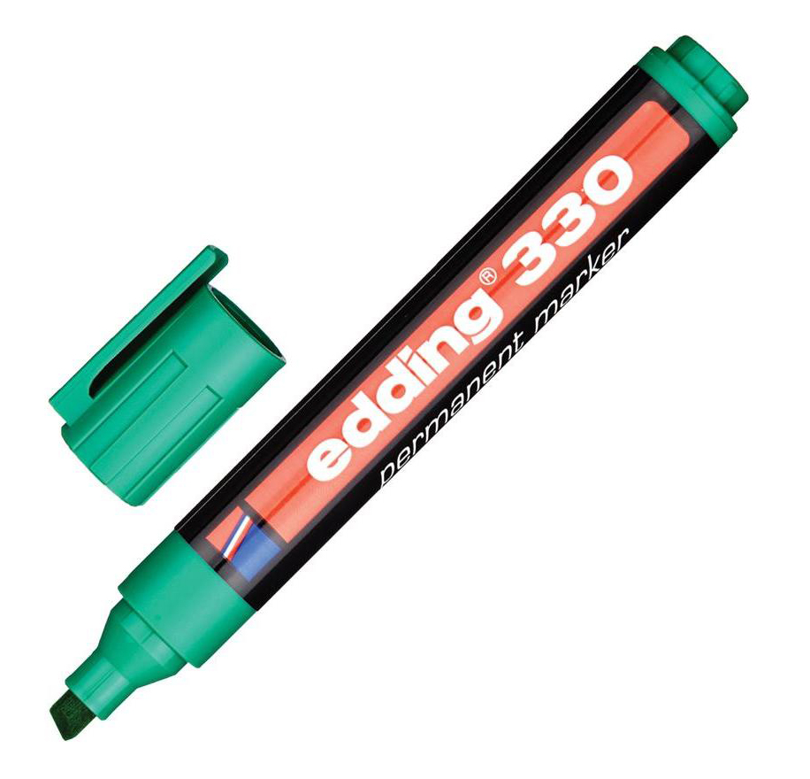 Фото Перманентный маркер Edding E-330 зеленый, клиновидный наконечник 1-5 мм {E-330#4}