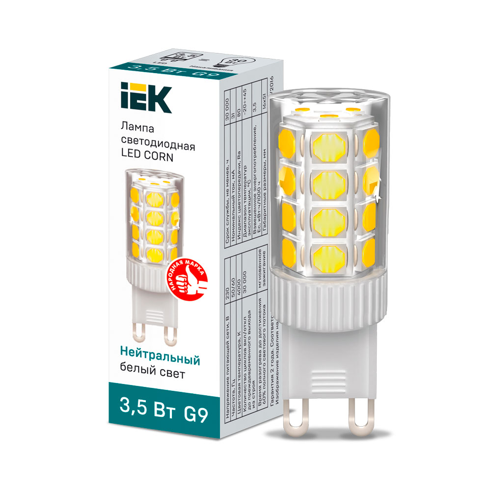 Фото Лампа светодиодная Corn 3.5Вт капсульная 4000К нейтр. бел. G9 230В керамика IEK LLE-Corn-4-230-40-G9 {LLE-CORN-4-230-40-G9} (1)