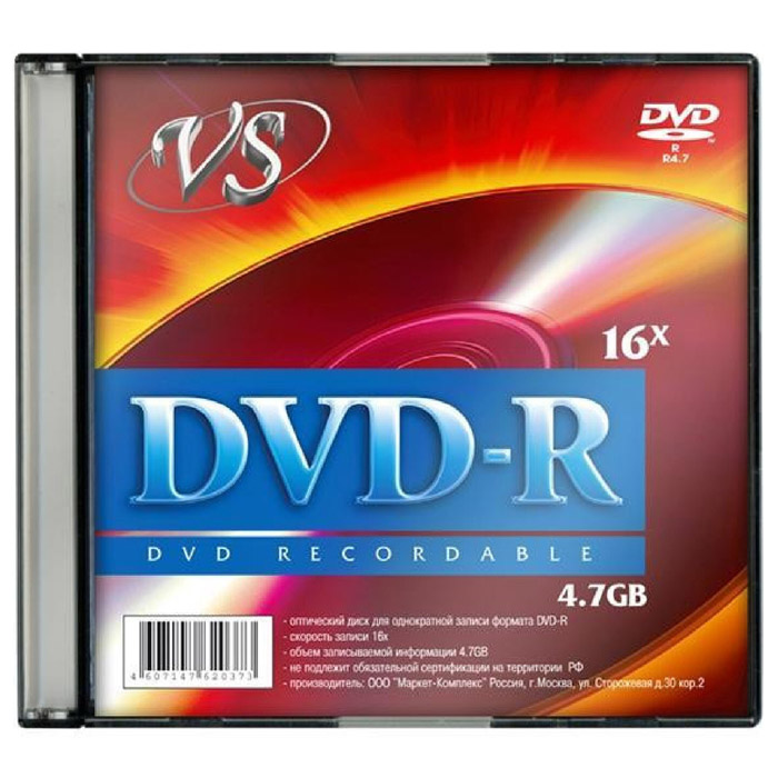 Фото Диск DVD-R VS 4.7 Gb, 16x, Slim Case (5), (5/200) 20397 {VSDVDRSL501}