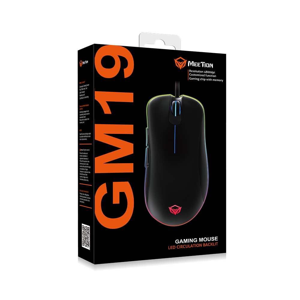 Фото Проводная игровая мышь MeeTion, RGB, 6400 dpi, 1.8 м, USB, 7 кнопок, черная {MT-GM19} (8)