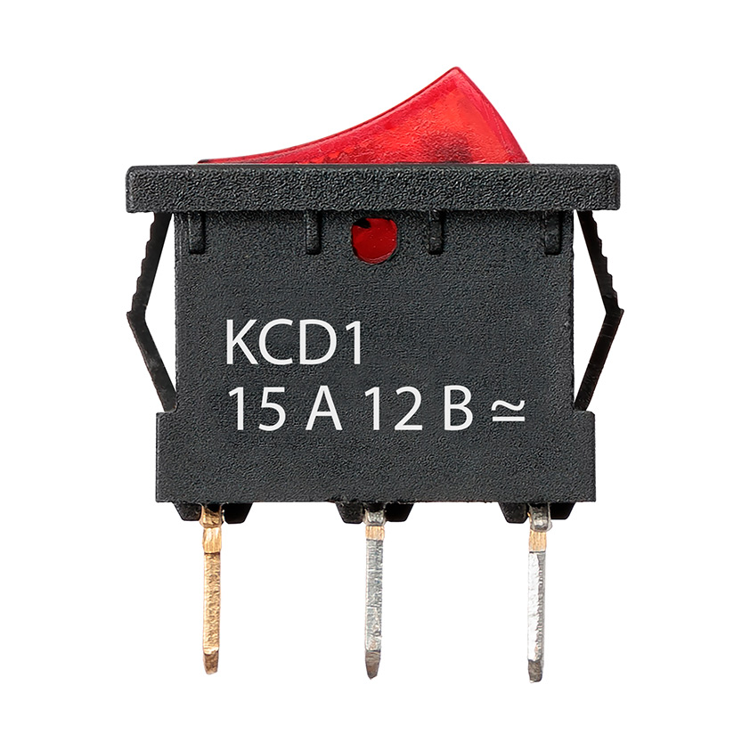 Фото Клавишный переключатель KCD1-101N 12В AC/DC, 1P, 15А, ON-OFF, крас.клавиша, LED подсв., Mini TDM {SQ0746-0131} (1)