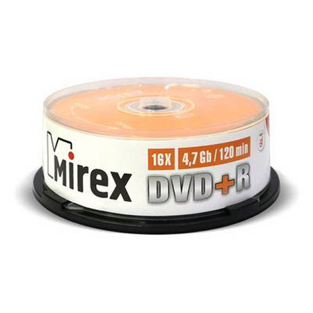 Фото Диск DVD+R Mirex 4.7 Gb, 16x, Cake Box (25), (25/300) 202509 {UL130013A1M}