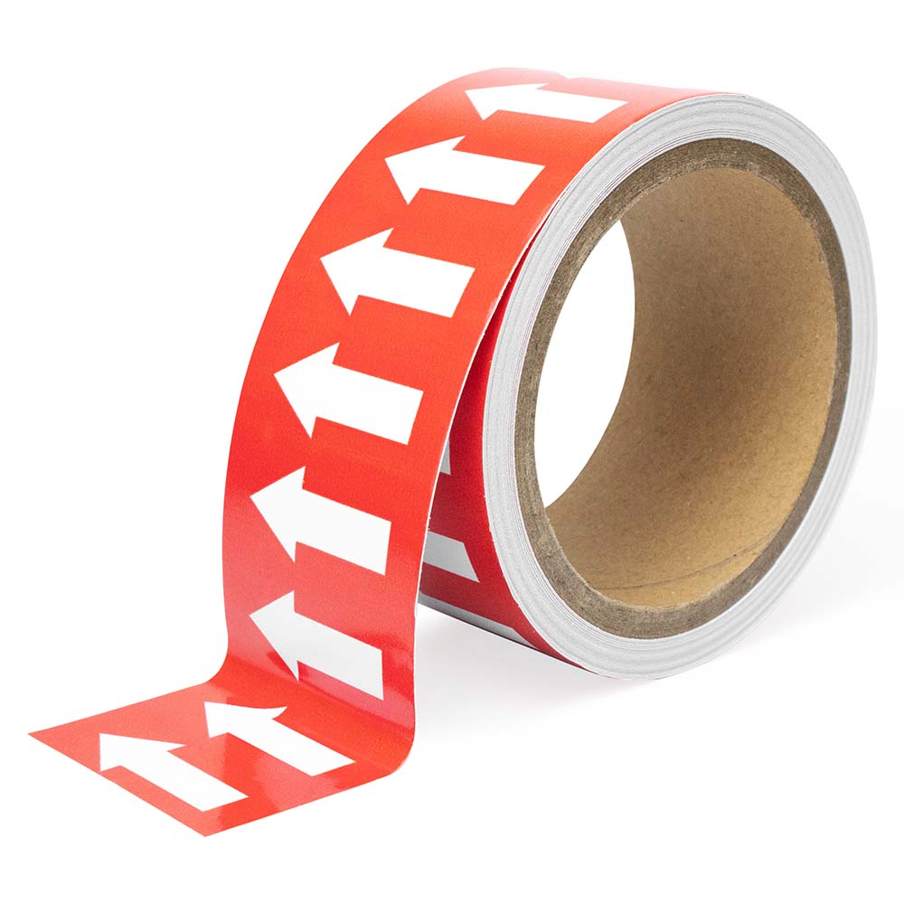 Фото Маркировочная лента Vell красная, со стрелками для маркировки трубопроводов «ПАР» 50 мм/10 м, {VL5010RD-A} (1)