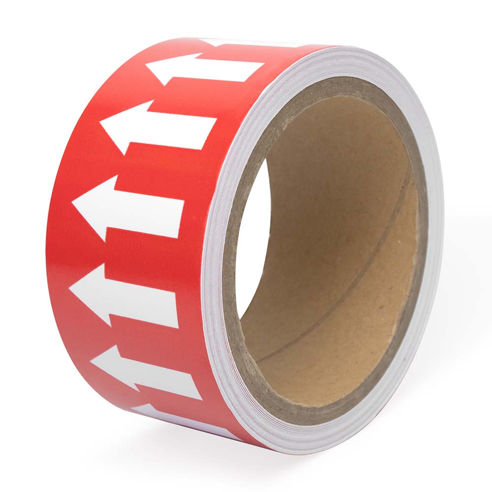 Фото Маркировочная лента Vell красная, со стрелками для маркировки трубопроводов «ПАР» 50 мм/10 м, {VL5010RD-A}