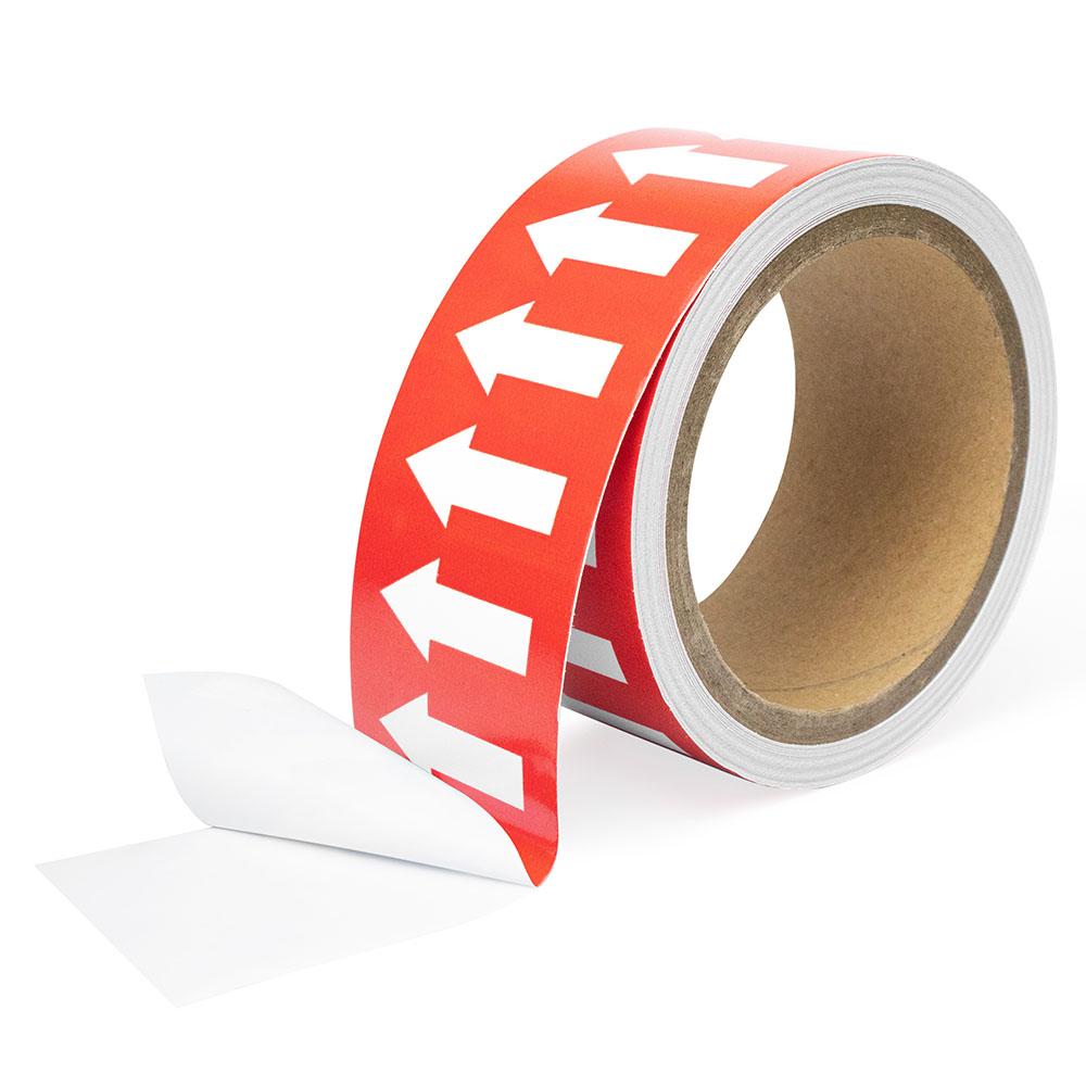 Фото Маркировочная лента Vell красная, со стрелками для маркировки трубопроводов «ПАР» 50 мм/10 м, {VL5010RD-A} (2)