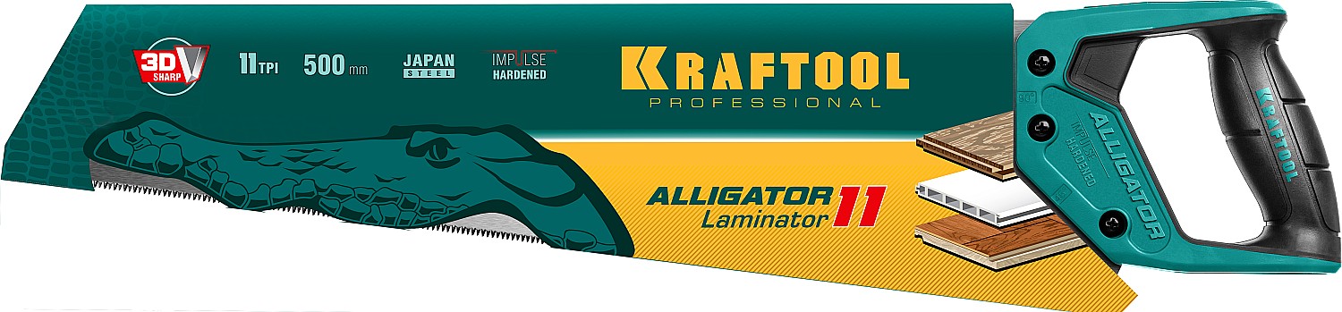 Фото Ножовка по ламинату "Alligator LAMINATOR", 500 мм, 11 TPI 3D зуб, KRAFTOOL {15207}