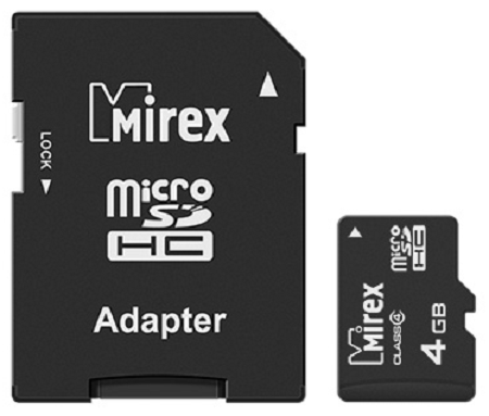 Фото Флеш карта microSD 4GB Mirex microSDHC Class 10 (SD адаптер) {13613-AD10SD04}
