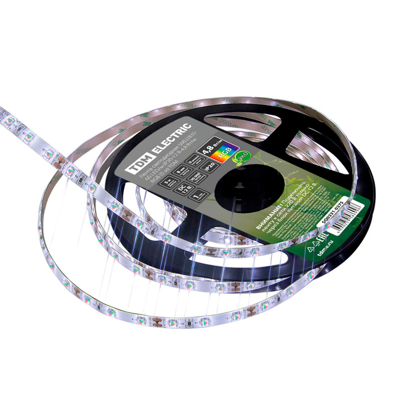 Фото Лента светодиодная SMD2835-60 LED/м-IP20-12 В-4,8 Вт/м-RGB TDM {SQ0331-0375}