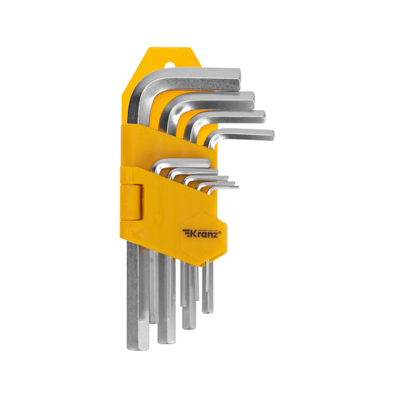 Фото Набор ключей имбусовых HEX KRANZ 1,5-10 мм, CrV, 9 шт. {KR-12-5215}