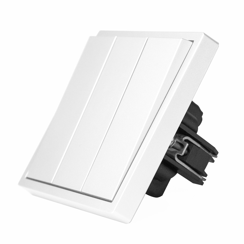 Фото Выключатель белый, трехклавишный, 1 пост, с тонкой пластиковой рамкой Vell {WH1P-3L-Grand}