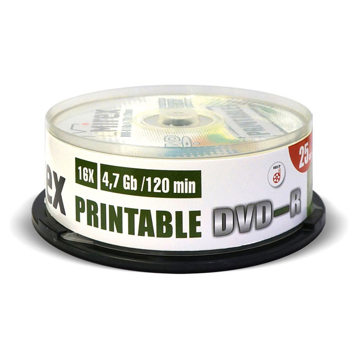 Фото Диск DVD-R Mirex 4.7 Gb, 16x, Cake Box (25), Ink Printable (25/300) 203285 {UL130028A1M}