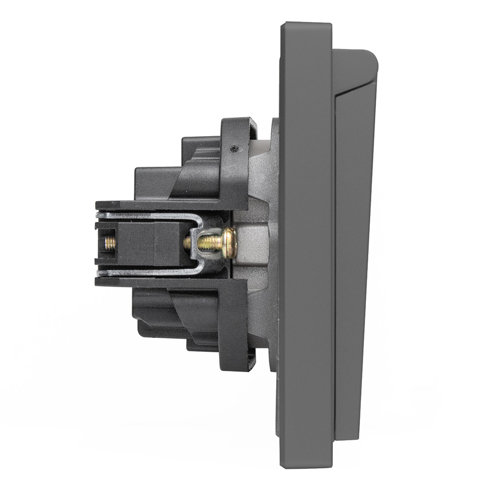 Фото Розетка серая, электрическая с защитной крышкой, 1 пост, с тонкой пластиковой рамкой Vell {GY-EUW-Grand} (6)