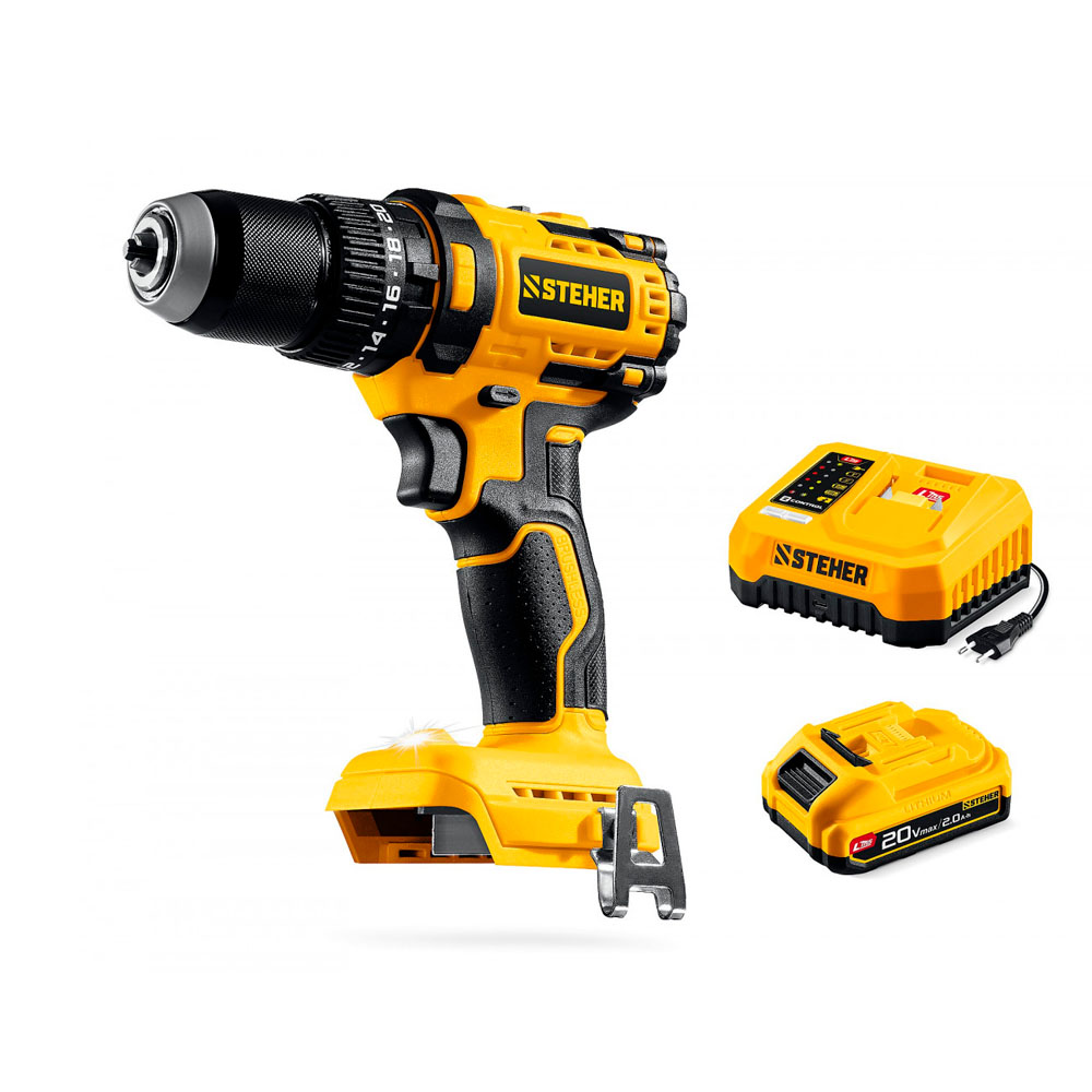 Фото Бесщеточная ударная дрель-шуруповерт, 65 Н·м, 1 АКБ LMS {2 А·ч}, 20 В, STEHER {CBS-65-21} (1)