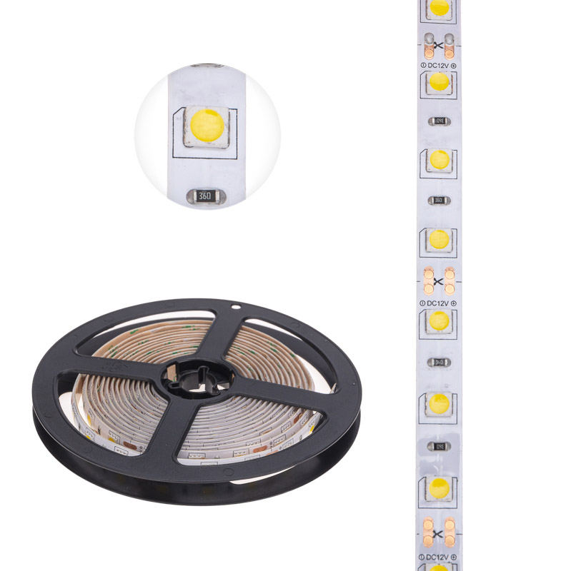 Фото Лента светодиодная 12В, SMD5050, 14,4Вт/м, 60 LED/м, 4000К, 10мм, 3м, для БП с клеммами, IP65 LAMPER {141-2031} (2)