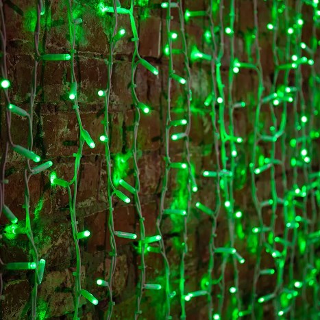 Фото Гирлянда "Светодиодный Дождь" 2х1,5м, эффект мерцания, белый провод, 230 В, диоды Зелёные, 360 LED {235-226}