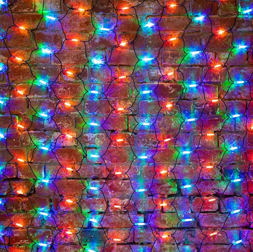 Фото Гирлянда "Сеть" 2x1,5м, черный каучук, 288 LED Мультиколор {217-119}