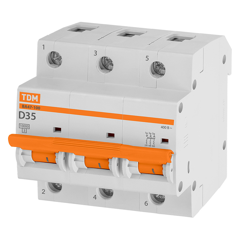 Фото Автоматический выключатель ВА47-100 3P 35А 10кА х-ка D TDM {SQ0207-0028}