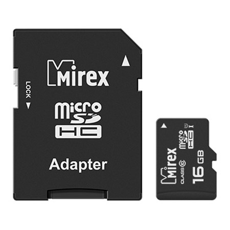 Фото Флеш карта microSD 16GB Mirex microSDHC Class 10 UHS-I (SD адаптер) {13613-ADSUHS16}