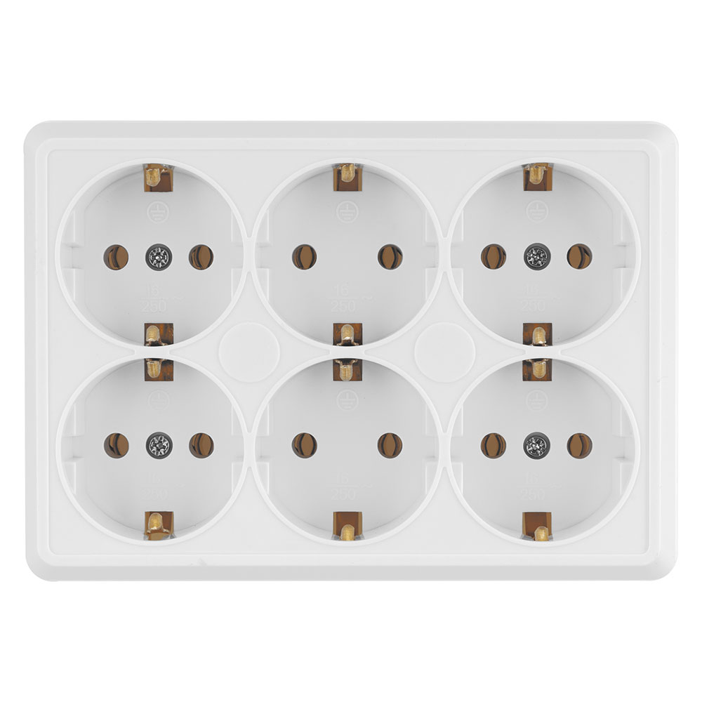 Фото Розетка шестиместная 2П+3 открытой установки IP20 16A белая "Ладога" TDM {SQ1801-0142} (1)